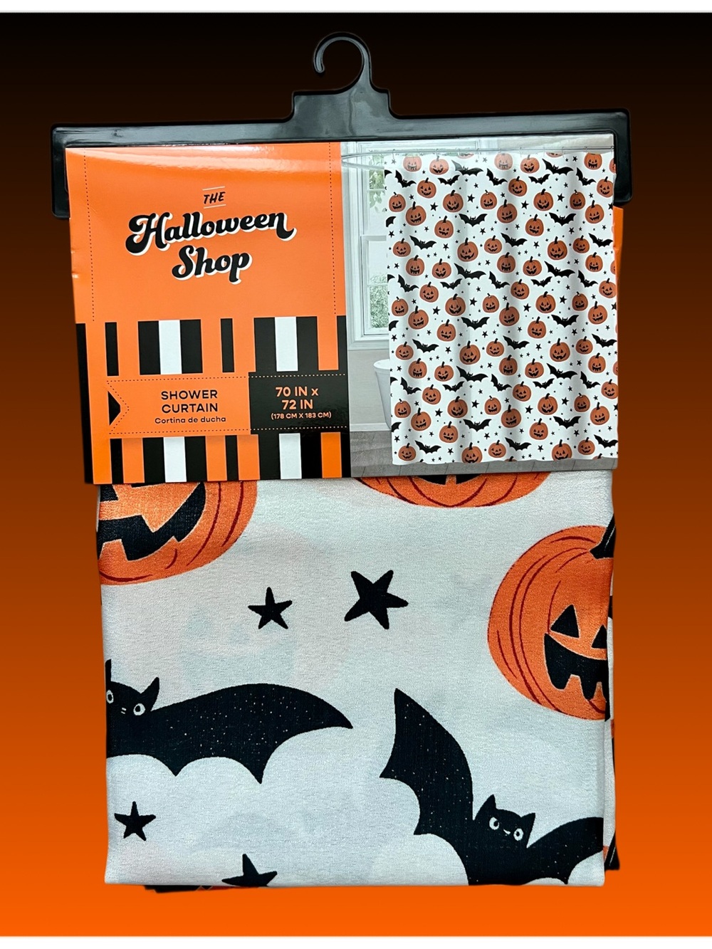 Halloween Shower Curtain 🎃🦇 Pumpkin Bat